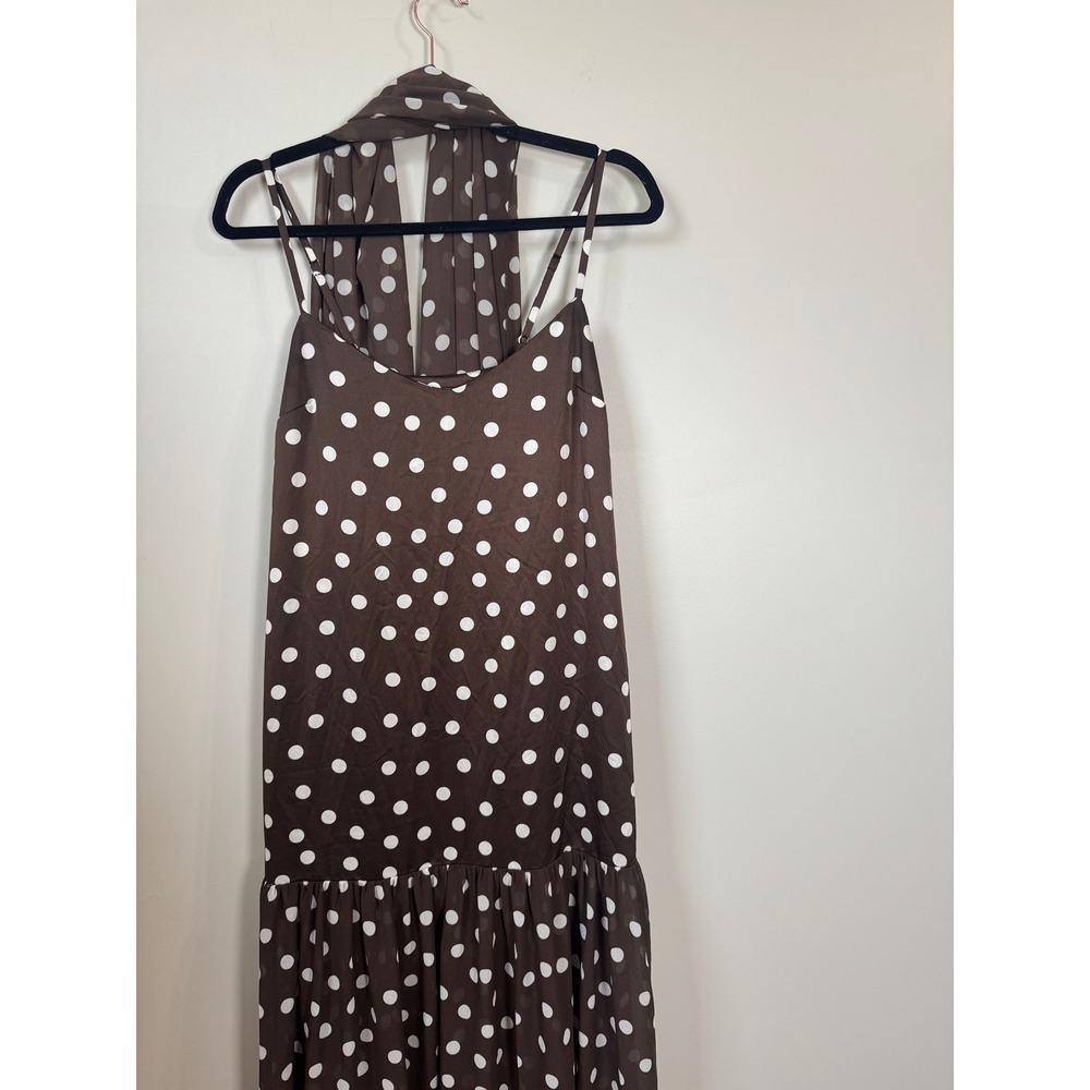 Show Me Your Mumu Brown Polka Dot Maxi Dress with Scarf XS Drop Waist Tiered - Picture 4 of 6